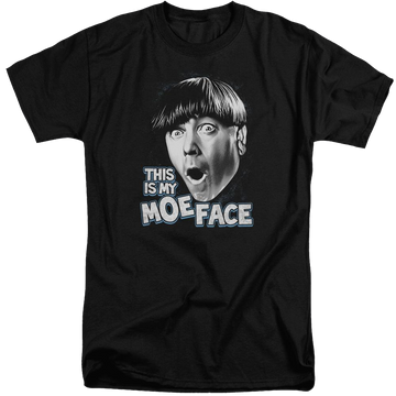 Black men's tall fit t-shirt with The Three Stooges Moe Face graphic