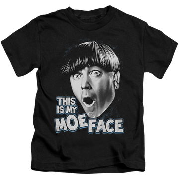 Black kid's t-shirt for ages 4 to 7 with The Three Stooges Moe Face graphic