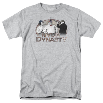 Athletic heather men's regular fit t-shirt with The Three Stooges Nyuk Dynasty graphic