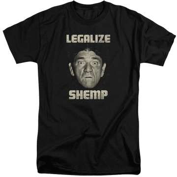 Black men's tall fit t-shirt with The Three Stooges Legalize Shemp graphic