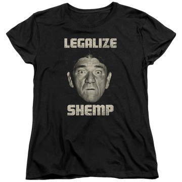 Black women's t-shirt with The Three Stooges Legalize Shemp graphic