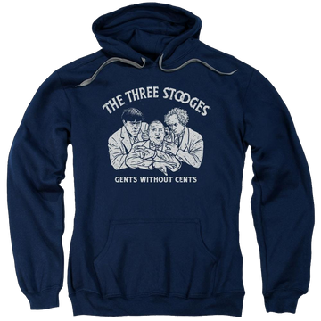 Navy pullover hoodie with The Three Stooges Without Cents graphic