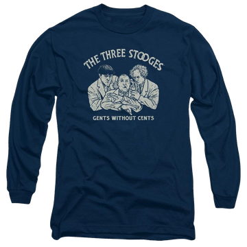 Navy men's long sleeve t-shirt with The Three Stooges Without Cents graphic