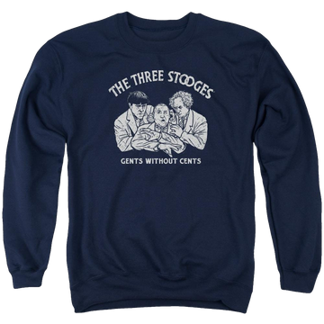Navy men's crewneck sweatshirt with The Three Stooges Without Cents graphic