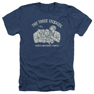 Navy men's heather t-shirt with The Three Stooges Without Cents graphic