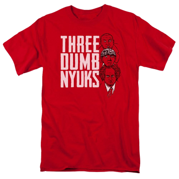 Red men's regular fit t-shirt with The Three Stooges Three Dumb Nyuks graphic