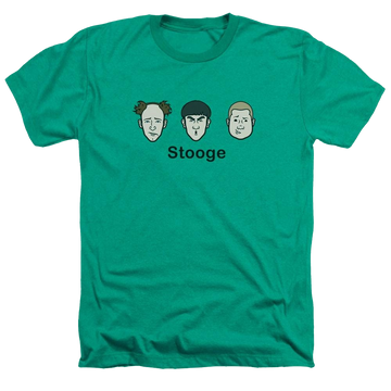 Kelly green men's heather t-shirt with The Three Stooges Stooge graphic
