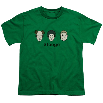 Kelly green youth t-shirt for ages 8 to 12 with The Three Stooges Stooge graphic