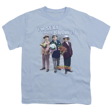 Light blue youth t-shirt for ages 8 to 12 with The Three Stooges Sexy graphic