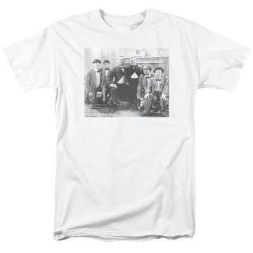 White men's regular fit t-shirt with The Three Stooges Hello graphic