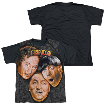 The Three Stooges Stooges All Over youth black back t-shirt for ages 8 to 12