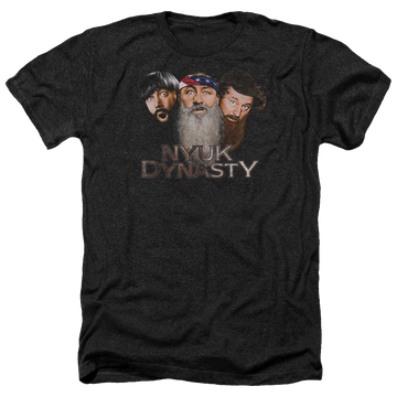 Charcoal men's heather t-shirt with The Three Stooges Nyuk Dynasty 2 graphic
