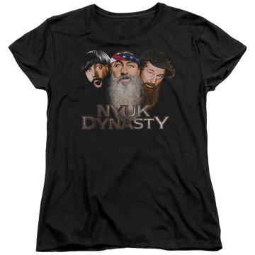 Black women's t-shirt with The Three Stooges Nyuk Dynasty 2 graphic