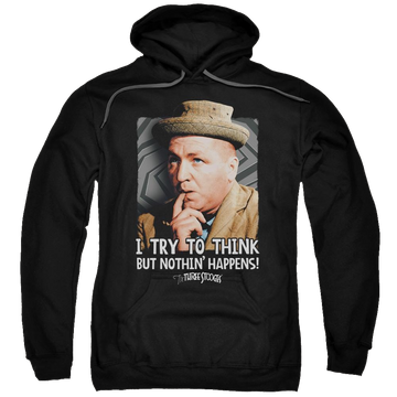 Black pullover hoodie with The Three Stooges Try To Think graphic