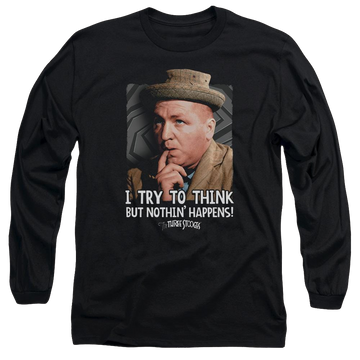Black men's long sleeve t-shirt with The Three Stooges Try To Think graphic