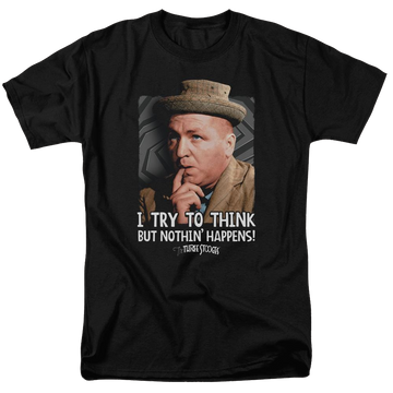Black men's regular fit t-shirt with The Three Stooges Try To Think graphic