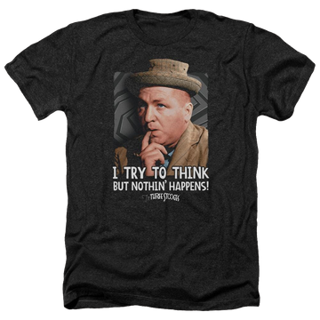 Charcoal men's heather t-shirt with The Three Stooges Try To Think graphic