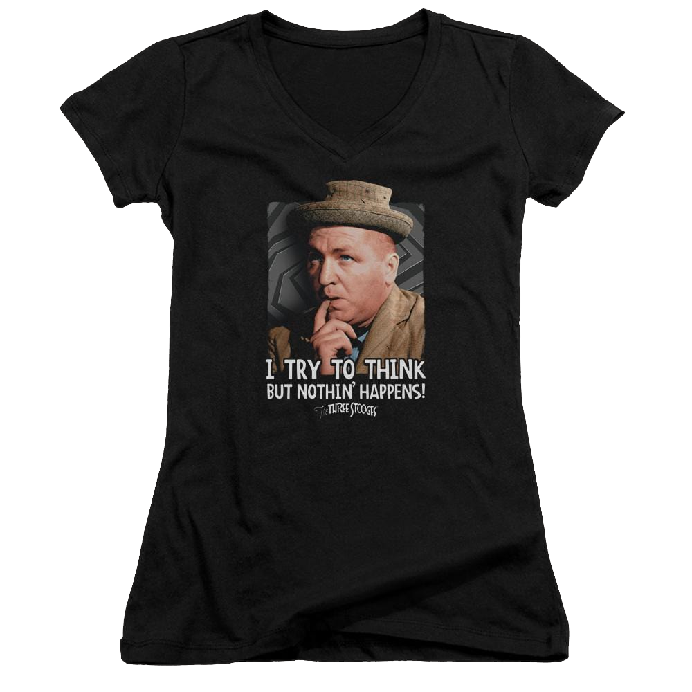 The Three Stooges Try To Think Juniors V-Neck T-Shirt Juniors V-Neck T-Shirt The Three Stooges   