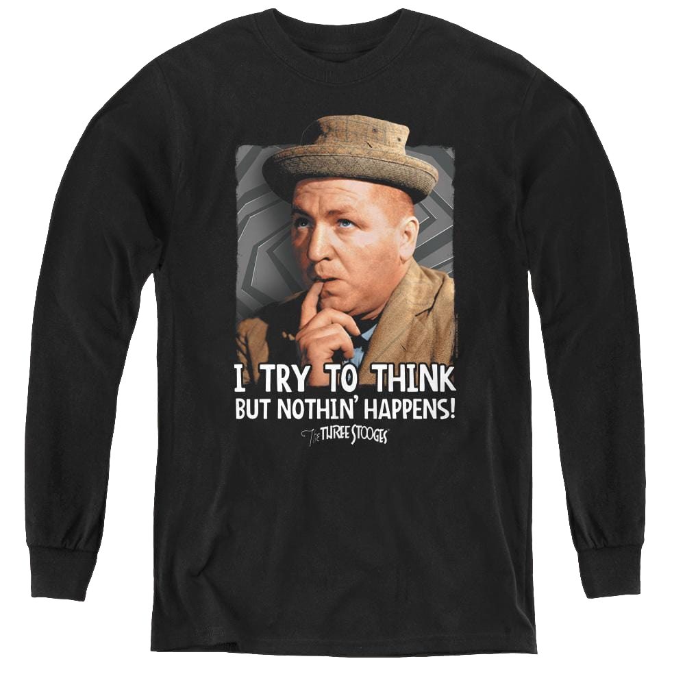Three Stooges, The Try To Think - Youth Long Sleeve T-Shirt Youth Long Sleeve T-Shirt The Three Stooges   