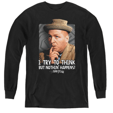 Black youth long sleeve t-shirt with The Three Stooges Try To Think graphic