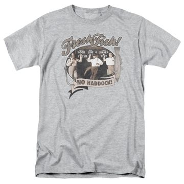 Athletic heather men's regular fit t-shirt with The Three Stooges Fresh Fish graphic