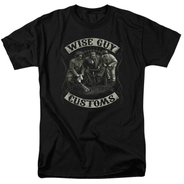 Black men's regular fit t-shirt with The Three Stooges Wise Guy Customs graphic
