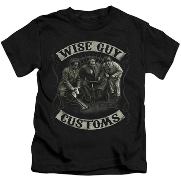 Black kid's t-shirt for ages 4 to 7 with The Three Stooges Wise Guy Customs graphic