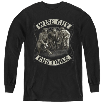 Black youth long sleeve t-shirt with The Three Stooges Wise Guy Customs graphic