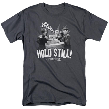 Charcoal men's regular fit t-shirt with The Three Stooges Hold Still graphic