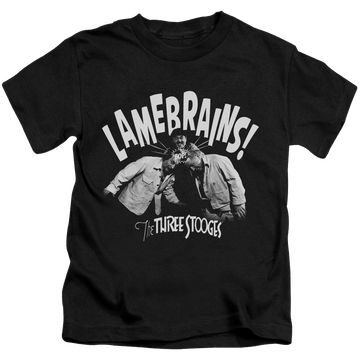 Black kid's t-shirt for ages 4 to 7 with The Three Stooges Lamebrains graphic