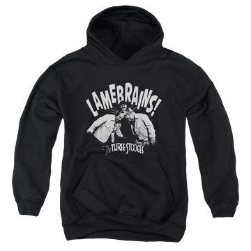 Black youth hoodie for ages 8 to 12 with The Three Stooges Lamebrains graphic