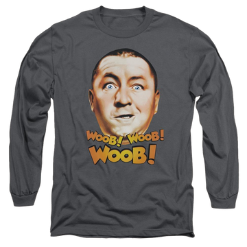 Charcoal men's long sleeve t-shirt with The Three Stooges Woob Woob graphic