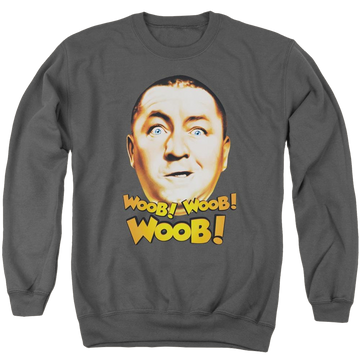 Charcoal men's crewneck sweatshirt with The Three Stooges Woob Woob graphic