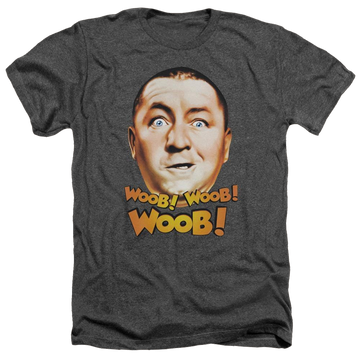 Charcoal men's heather t-shirt with The Three Stooges Woob Woob graphic