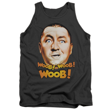 Charcoal men's tank with The Three Stooges Woob Woob graphic