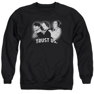 Black men's crewneck sweatshirt with The Three Stooges Turst Us graphic