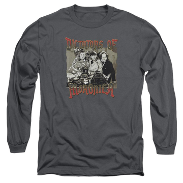 Charcoal men's long sleeve t-shirt with The Three Stooges Moronica graphic