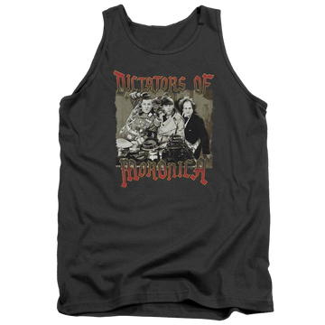 Charcoal men's tank with The Three Stooges Moronica graphic