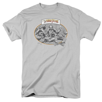 Silver men's regular fit t-shirt with The Three Stooges Monkey See graphic