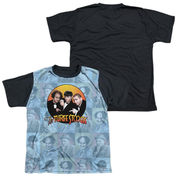 The Three Stooges Portraits youth black back t-shirt for ages 8 to 12