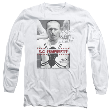 White men's long sleeve t-shirt with The Three Stooges Weasel graphic
