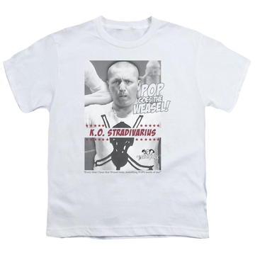 White youth t-shirt for ages 8 to 12 with The Three Stooges Weasel graphic