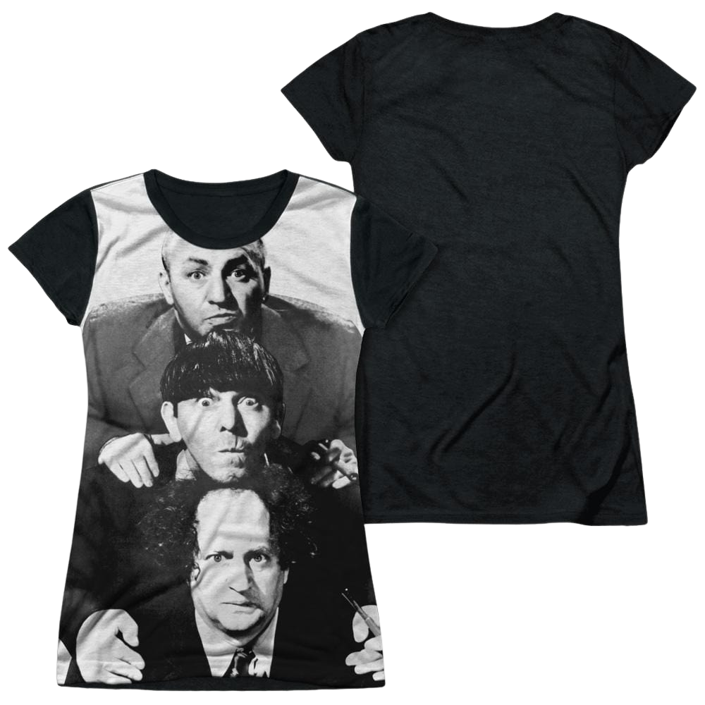 The Three Stooges Three Stacked Juniors Black Back T-Shirt Juniors Black Back T-Shirt The Three Stooges   