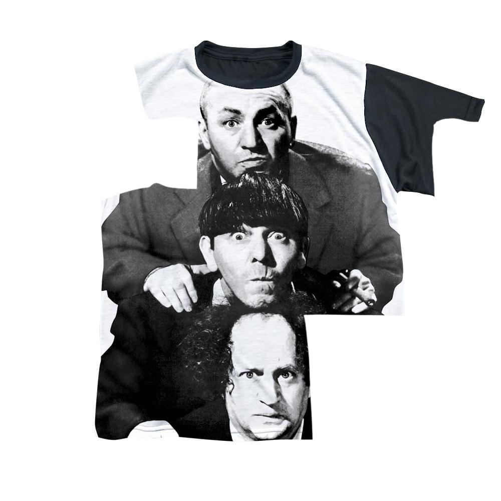 The Three Stooges Three Stacked Youth Black Back T-Shirt (Ages 8-12) Youth Black Back T-Shirt (Ages 8-12) The Three Stooges   