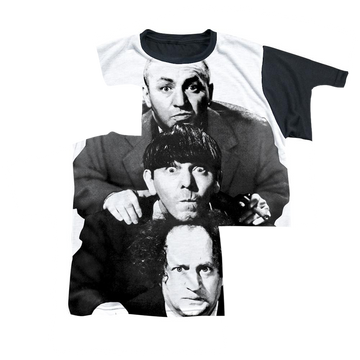 The Three Stooges Three Stacked youth black back t-shirt for ages 8 to 12