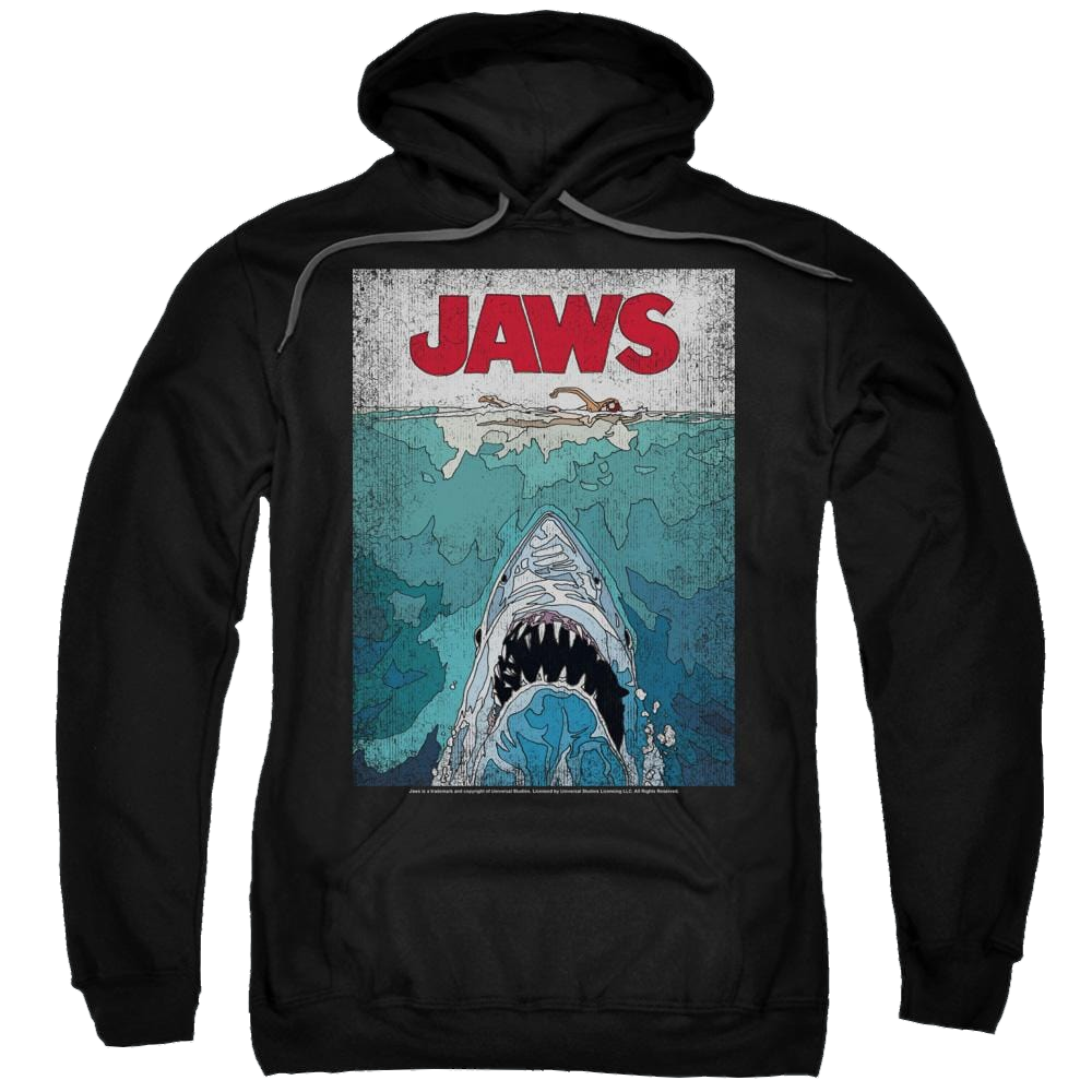 Jaws Lined Poster Pullover Hoodie Pullover Hoodie Jaws   