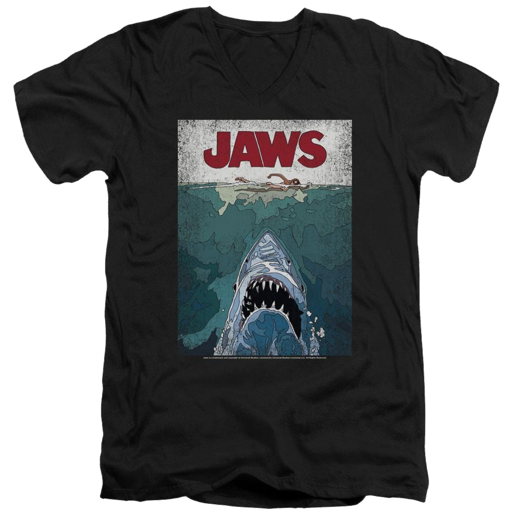Jaws Lined Poster Men's V-Neck T-Shirt Men's V-Neck T-Shirt Jaws   