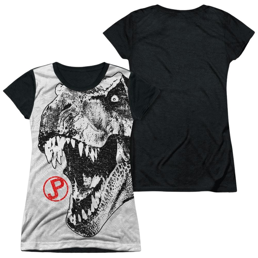 Jurassic Park T Rex Head Juniors Black Back T-Shirt Juniors Black Back T-Shirt Jurassic Park   