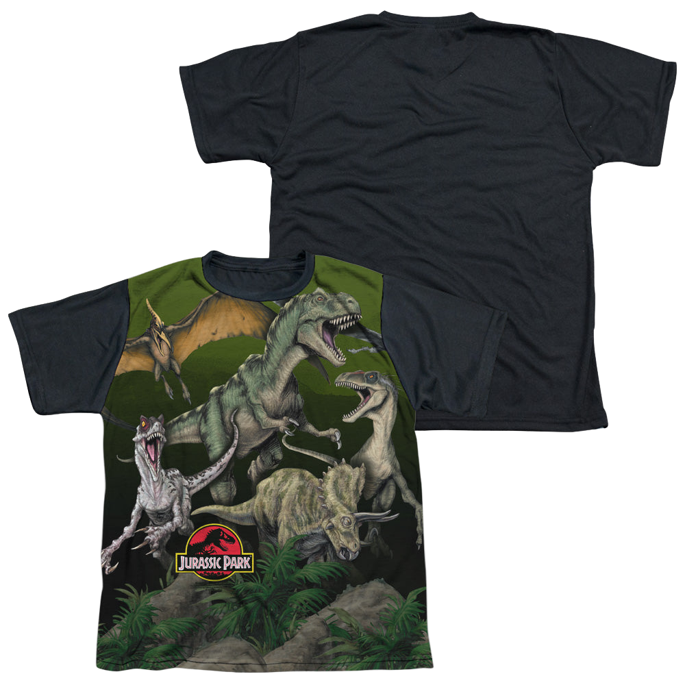 Jurassic Park Pack Of Dinos - Youth Black Back T-Shirt Youth Black Back T-Shirt (Ages 8-12) Jurassic Park   