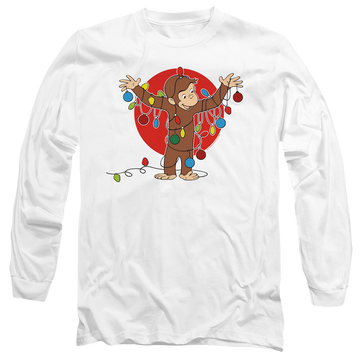 White men's long sleeve t-shirt with Curious George Lights graphic